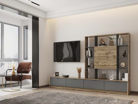 Стенка в гостиную Doros Капри Дуб Эвок/Графит 240х33х153 (DRS-011980) Львов