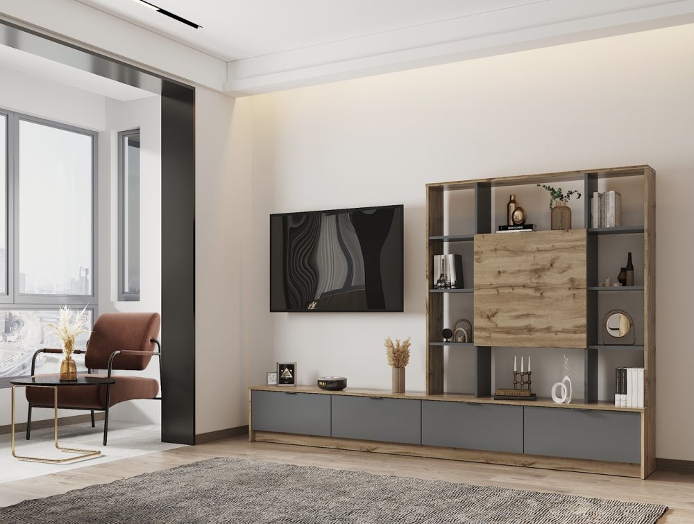 Стенка в гостиную Doros Капри Дуб Эвок/Графит 240х33х153 (DRS-011980) Львов - изображение 1