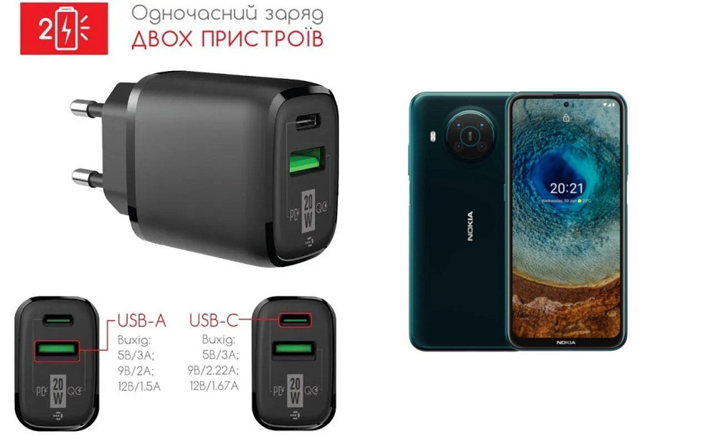 Сетевое зарядное устройство для Nokia X10, 20W 3A, Quick Charge 3.0 Киев - изображение 1
