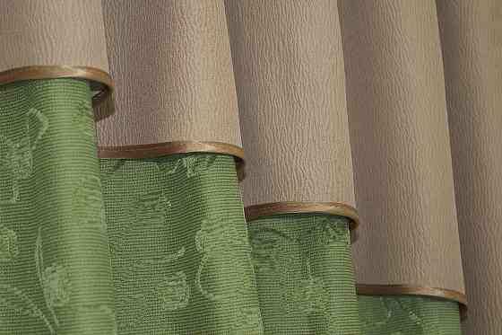 Кухонные шторы VR-Textil № 073к с ламбрекеном и подхватами темно-кофейный с оливковым 285х170 см (50-996) Киев