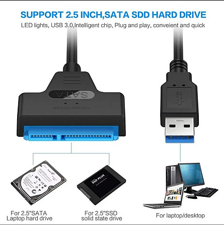 Перехідник USB-SATA 22pin 24 см Київ - фото 1