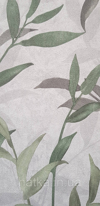 Обои виниловые на флизелине Sintra Adria метровые листья ветки бирюзовые зеленые серые на сером Киев - изображение 2