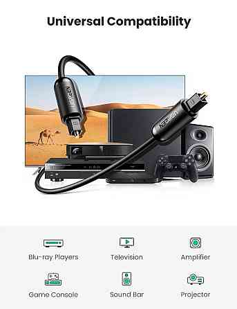 Кабель оптичний UGreen AV122 Toslink-Toslink Optical Audio Cable 70892 (Чорний, 2м) Николаев