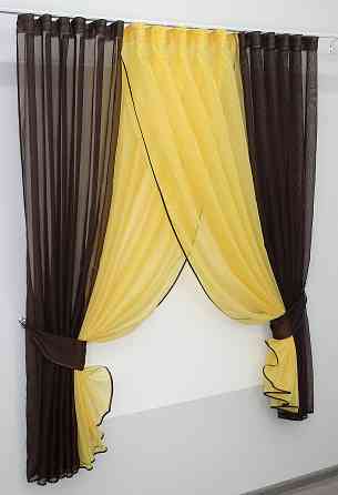 Кухонные шторки VR-Textil № 096к с подвязками венге с желтым 400х170 см (50-677) Киев