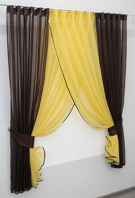 Кухонные шторки VR-Textil № 096к с подвязками венге с желтым 400х170 см (50-677) Киев - изображение 2