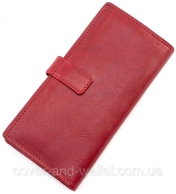 Стильный женский купюрник ручной роботы из гладкой кожи красного цвета Grande Pelle Киев - изображение 2