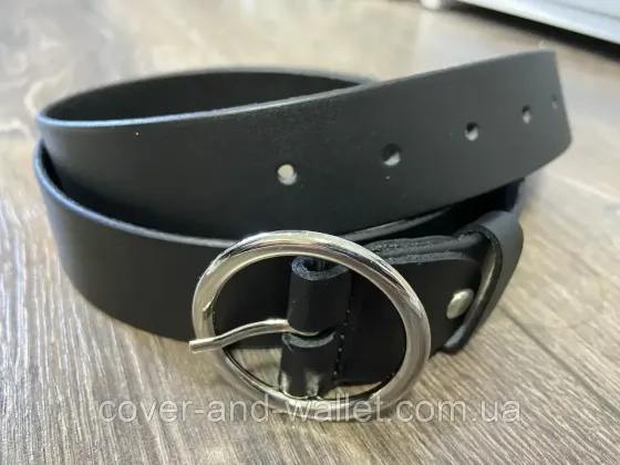 Широкий женский ремень черного цвета из натуральной кожи 40 мм PS Leather Киев
