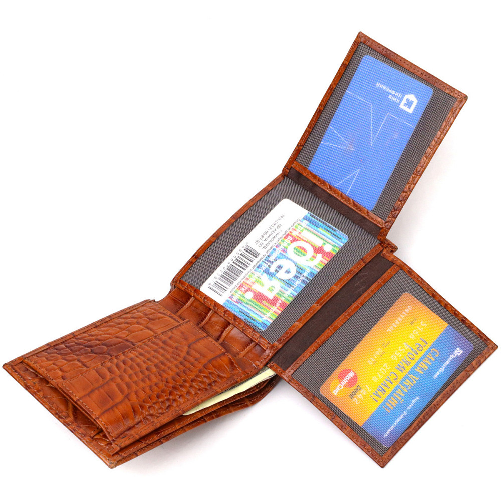 Сучасний гаманець для чоловіків з натуральної шкіри з тисненням під крокодила CANPELLINI 21574 Коричневий Київ - фото 4