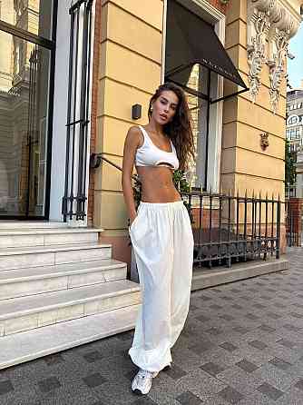 Жіночі широкі оверсайз штани Аладини з плащової тканини Молочний Одеса