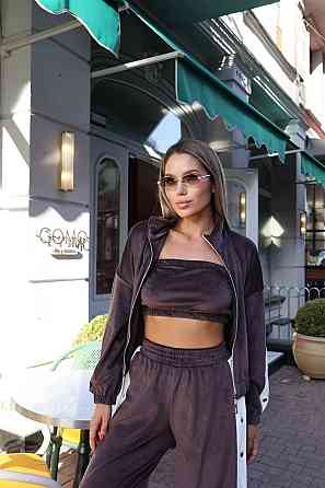 Стильный женский повседневный костюм тройка плотный плюшевый велюр Шоколад, 46/48 Одесса