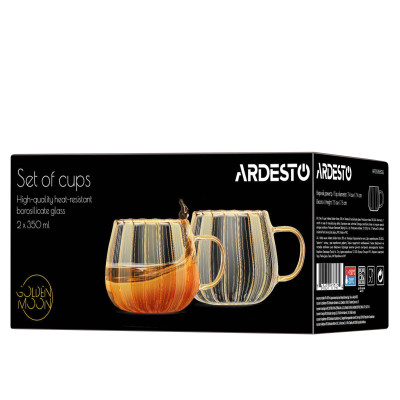 Набор чашек Ardesto Golden Moon 350мл, 2шт, боросилікатне скло, прозорий (AR2635BGG) Винница - изображение 6