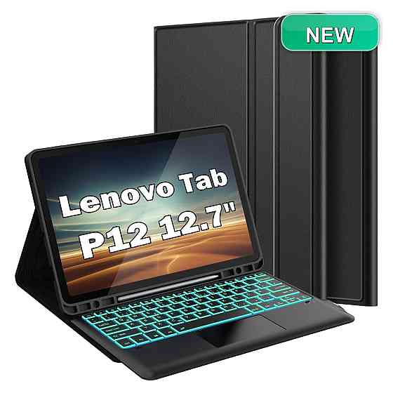 Чохол з клавіатурою Wineecy TB370FU для Lenovo Tab P12 12.7 2023 Bluetooth QWERTZ підсвітка 7 кольорів тачпад PU шкіра Київ
