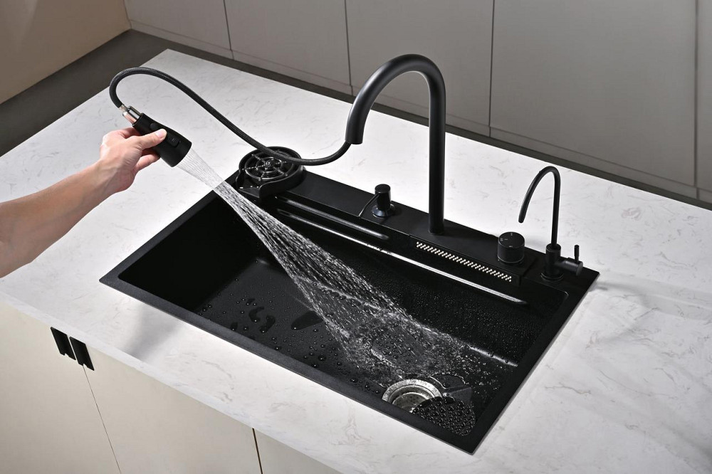 Кухонна мийка водоспад Willda чорна / Nano Black 75x46x22 см (419573246) Київ - фото 3