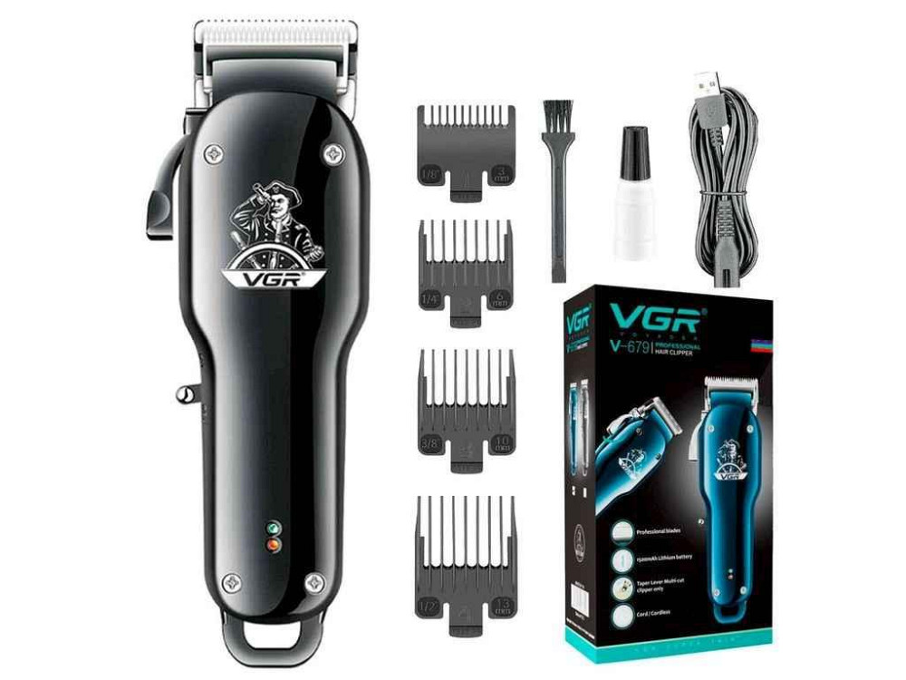 Машинка для пiдстригання 5Вт акумулятор V-679 BLACK, 4 насадки ТМ VGR Київ - фото 1