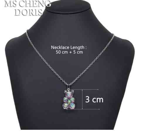 Прикраси з ведмедиками кулон, бежевий з перламутром - довжина ланцюжка 50см, смола, цинковий сплав Київ