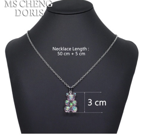 Прикраси з ведмедиками кулон, бежевий з перламутром - довжина ланцюжка 50см, смола, цинковий сплав Київ - фото 1