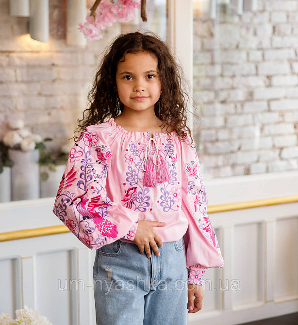 Дитяча вишиванка на натуральному полотні Зозулька рожево-малинова Кривий Ріг - фото 2