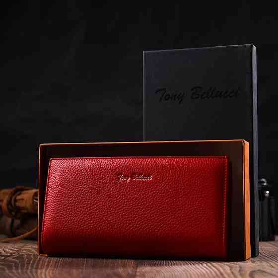 Модний жіночий клатч з блоком для кредитних карток з натуральної шкіри Tony Bellucci 22034 Червоний Київ