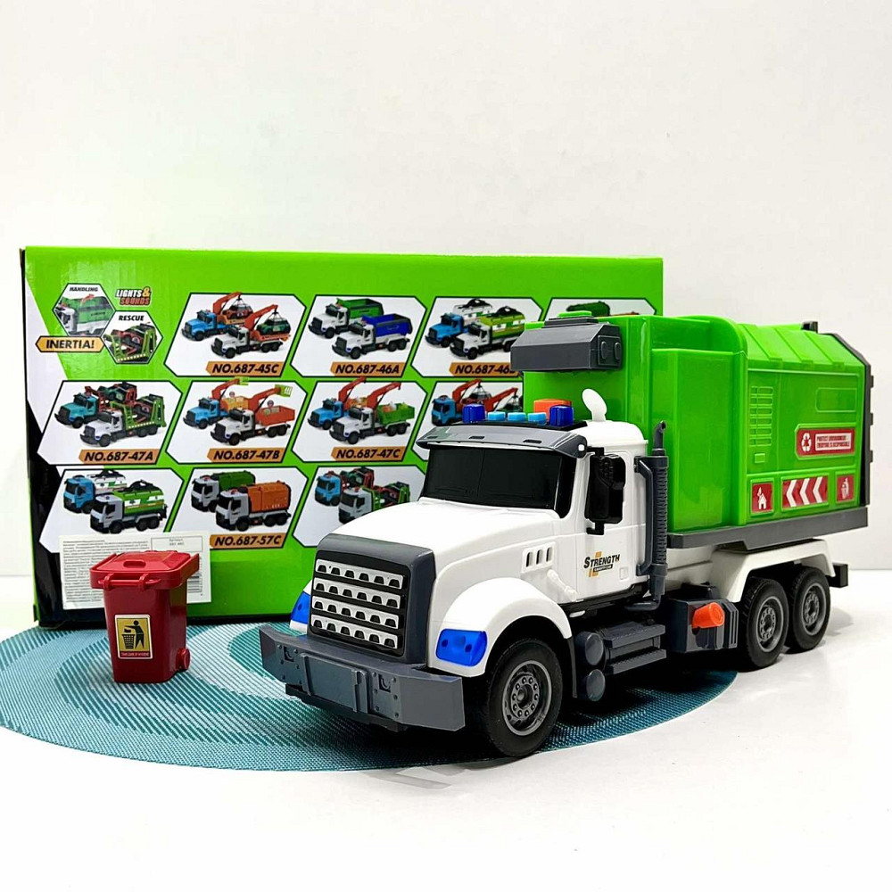 Спецтехніка машинка інерційна звук підсвічування механічне підйом стріли 35 см Зелена (687-46 C)C) Чернігів - фото 4