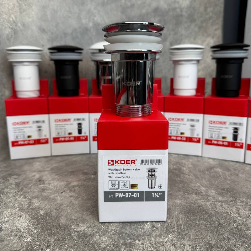 Донный клапан для раковины Koer PW-07-01 1 1/4'' с переливом автоматический СLICK-СLACK (Цвет хром) (KR5782) Киев - изображение 7