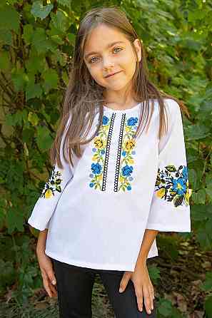 Вышиванка для девочек, льняная белая Киев