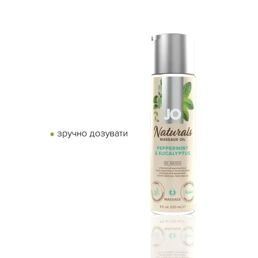 Масажна олія System JO - Naturals Massage Oil - Peppermint & Eucalyptus з натуральними ефірними олія Львів - фото 3