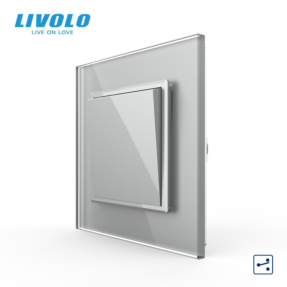 LIVOLO Одноклавішний прохідний вимикач Livolo сірий скло (VL-С7FCMKS-2IP) Коломия - фото 1