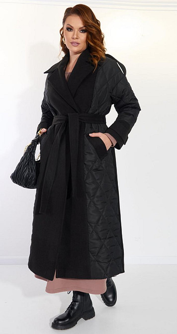 Комбіноване чорне пальто Київ - фото 9