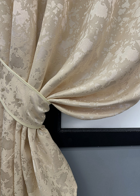 Комплект коротких штор VR-Textil Льон мармур Pavliani VO № 1713ш айворі 130х170 см 2 шт (35-0339) Київ - фото 4