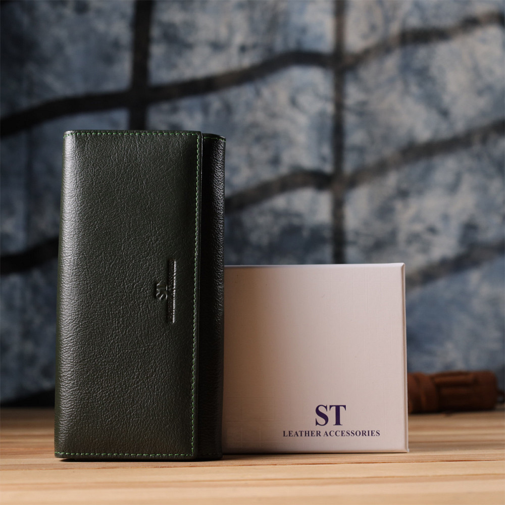 Стильный кошелек у два сложения из натуральной кожи ST Leather 23066 Зеленый Киев - изображение 1