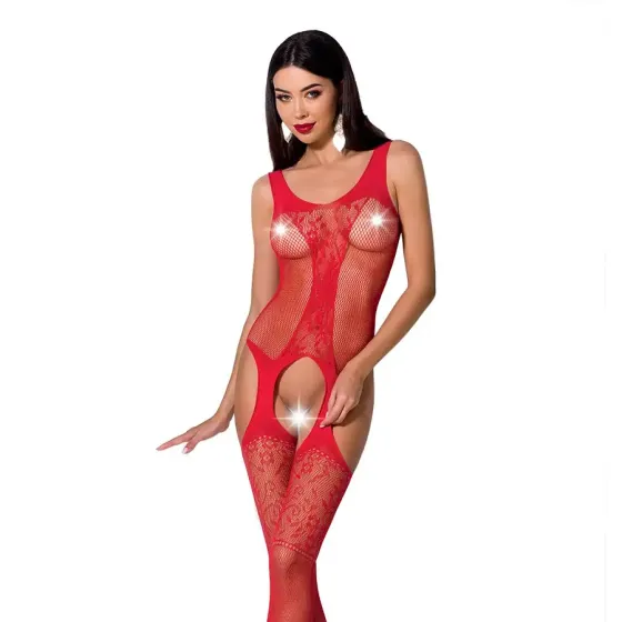 Бодістокінг з імітацією панчіх і ажурною вставкою Passion BS072 red Львов