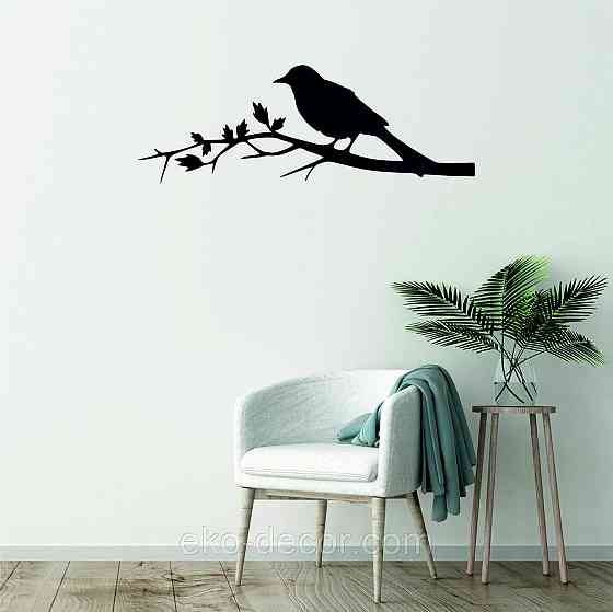 Декоративне настінне Панно «Пташка. Грач на гілці», Декор на стіну 110*38 см, Чорний Київ