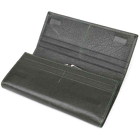 Стильний гаманець у два складення з натуральної шкіри ST Leather 23066 Зелений Київ