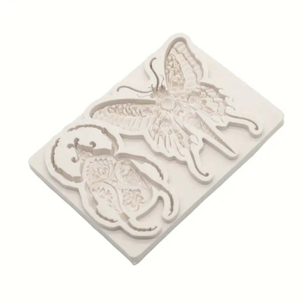 Молд силиконовый Бабочка и жук 95 на 65 мм серый Киев - изображение 3