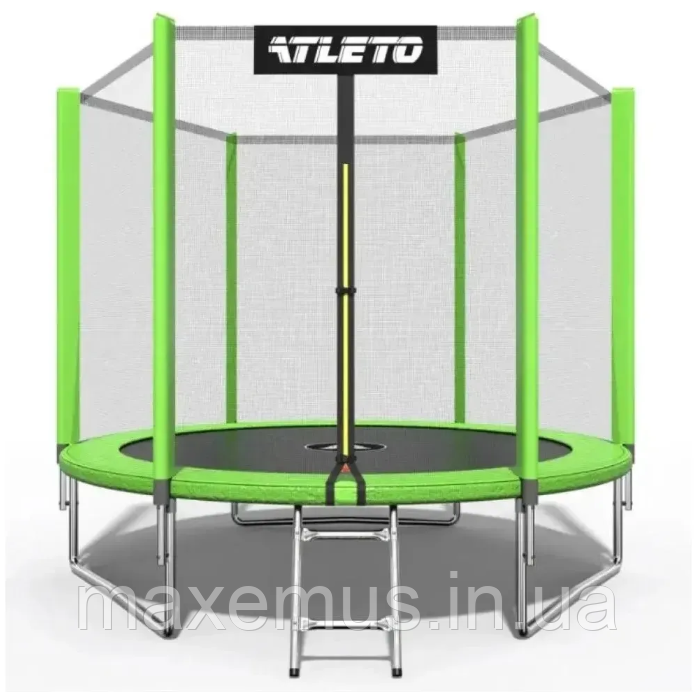 Батут детский с защитной сеткой и лестницей Atleto 312 см (10 ft) Зеленый до 150 кг для дачи и дома Мостиска - изображение 9