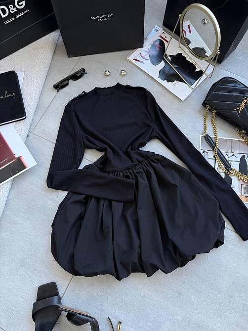 Женское базовое платье с пышной юбочкой рубчик+софт Черный, 42/44 Одесса - изображение 1