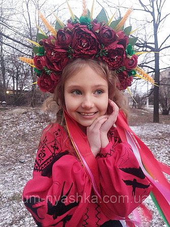 Вишневий віночок Обідок обруч з квітами "Сценічний вишневий зі стрічками" Кривий Ріг - фото 1