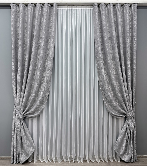 Комплект готових штор VR-Textil Жакард Sultan YL № 1668ш Сірий 130х270 см 2 шт (39-988) Київ - фото 2