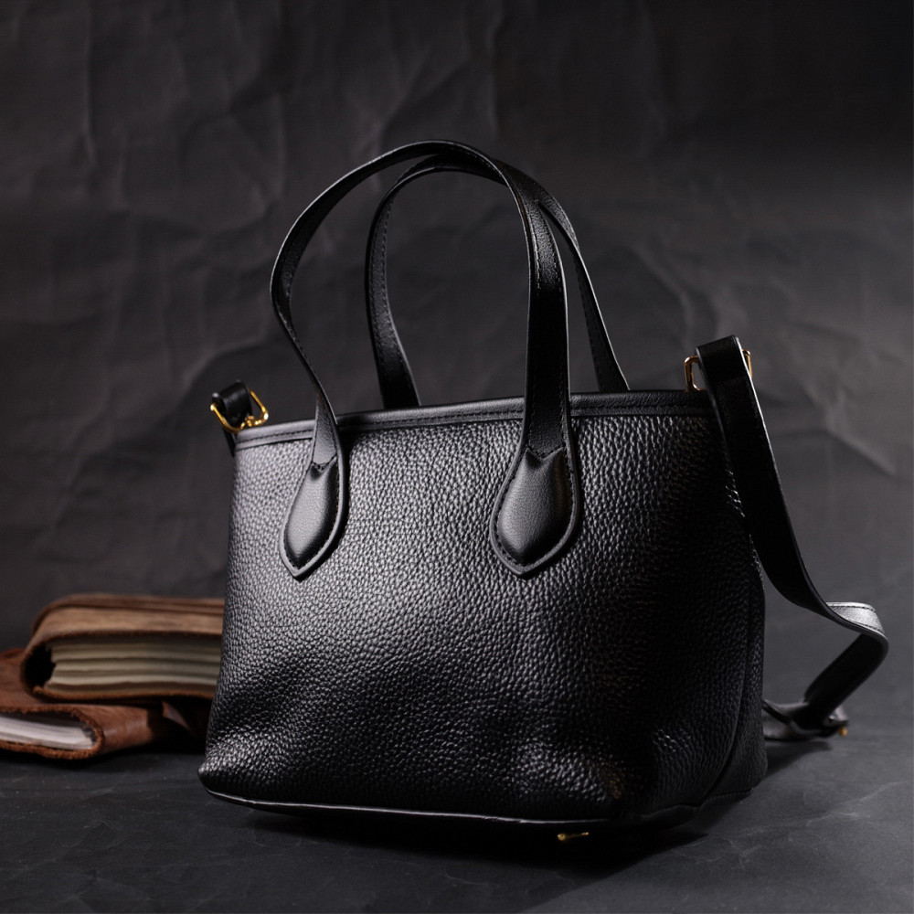 Містка сумка з двома ручками з натуральної шкіри Vintage 22286 Чорна Київ - фото 7