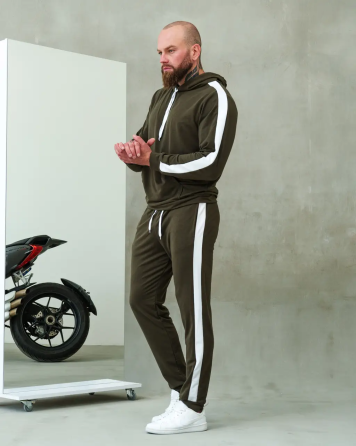 Костюм спортивний чоловічий лампаси весна Хакі-Білий XL Харків