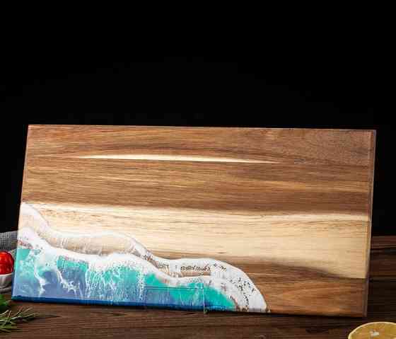 Разделочная доска для кухни из бамбука, доска на кухню для разделки с узором морской волны бамбуковая 45 х 23 см Каменец-Подольский