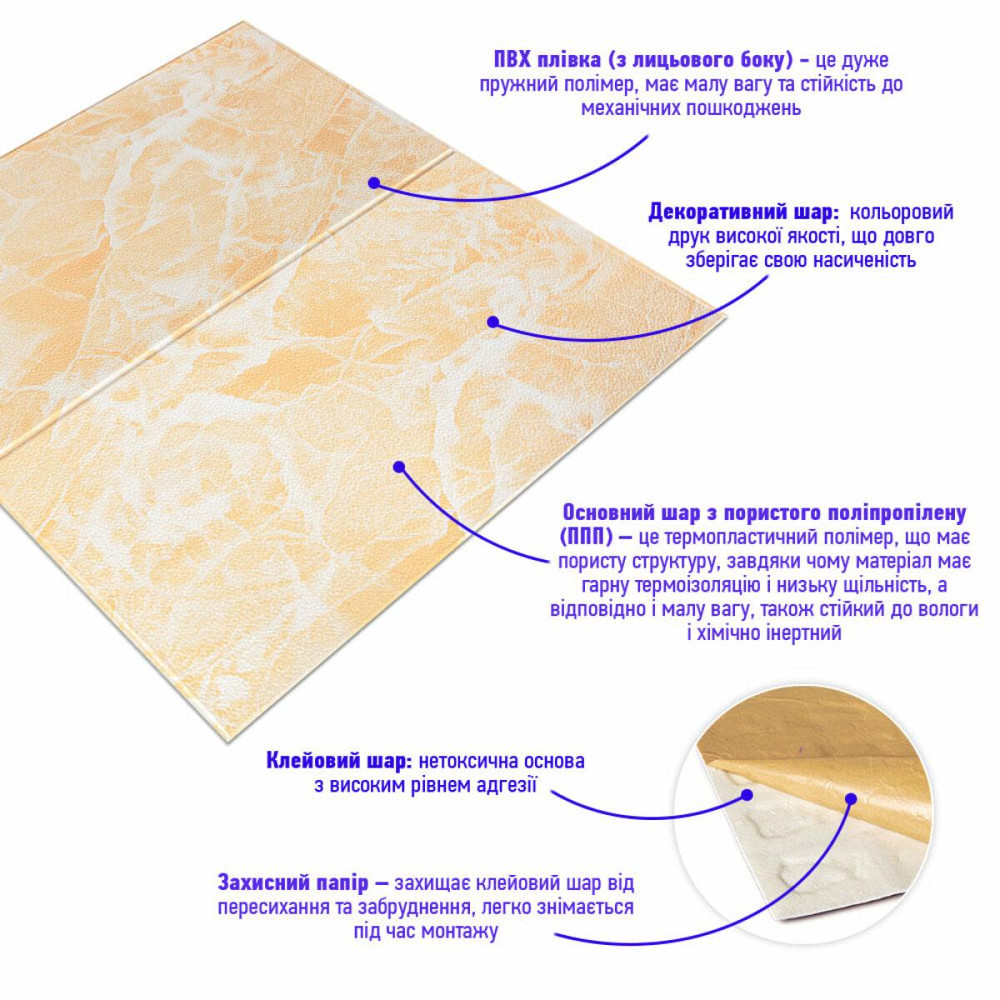 Самоклеющаяся 3D панель 700х700х4мм Персиковый мрамор SW-00001343 Киев - изображение 2