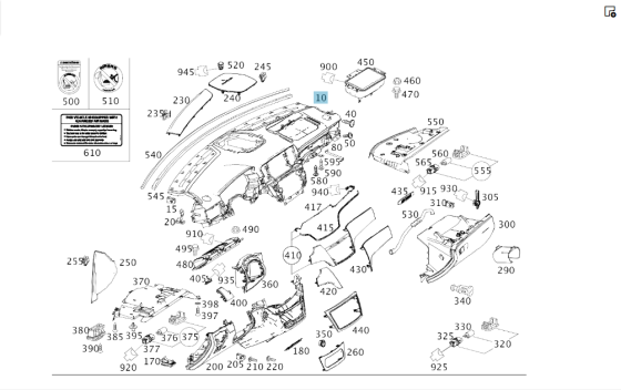 Mercedes-Benz  A2926801000 7J20 Передня панель приладів чорна + A1668602402 подушка переднього пасажира ML/GLE W166 GLE Одеса