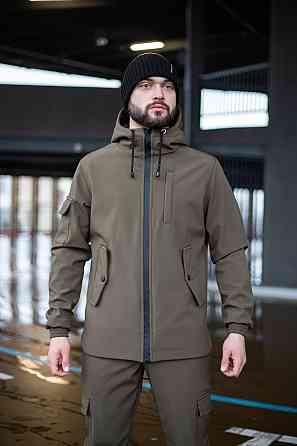 Чоловічий тактичний костюм Softshell Intruder хакі, куртка з капюшоном і штани з кишенями софтш XXL Одеса