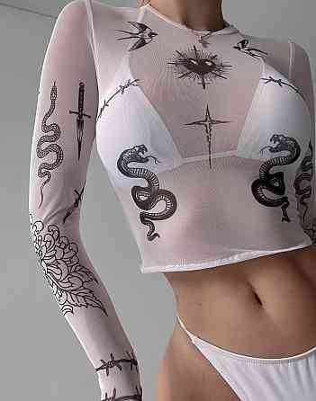 Жіночий трендовий топ-сітка з імітацією татуювань Одеса