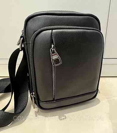 Маленькая мужская кожаная сумка через плечо черного цвета ST 3021 Киев