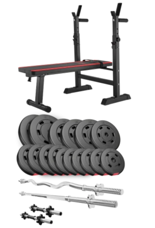 Набір Hop-Sport Premium 75кг з лавою HS-1080, штангами та гантелями Київ