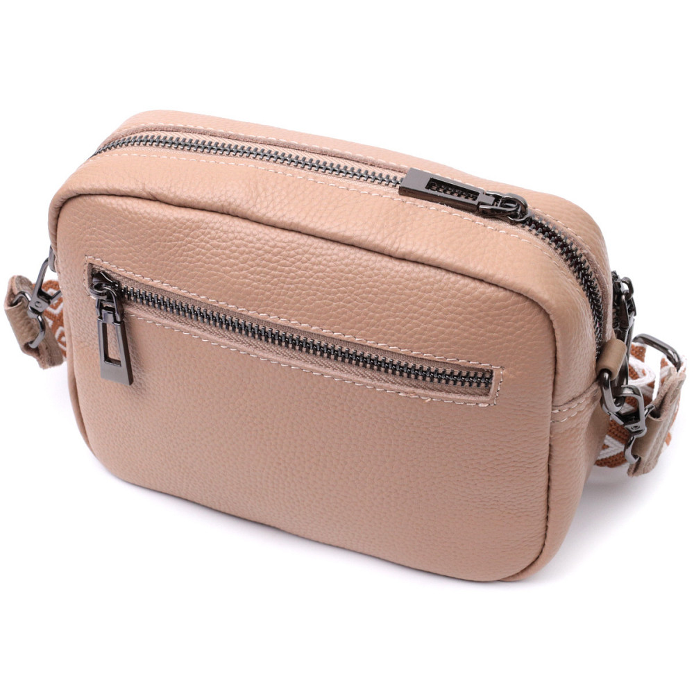 Модная женская сумка прошитая ромбами на лицевой стороне из натуральной кожи Vintage 22637 Бежевая Киев - изображение 2