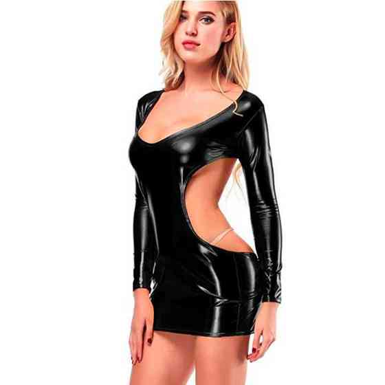Сексуальне блискуче мініплаття зі шкірозамінника — XS/S — чорний Вінниця