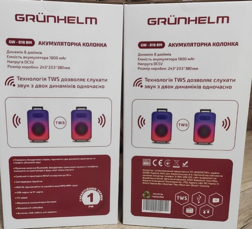 Стерео акустика GW-818BM из двух колонок с функцией TWS/караоке. Киев - изображение 4